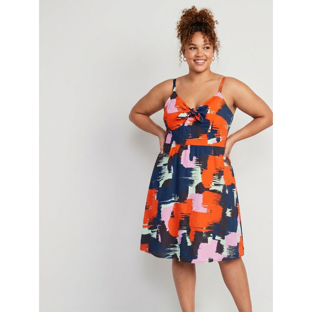 Loralette Abstract Brushstroke Fit & Flare Cotton Dress Plus Size 20 Multicolor